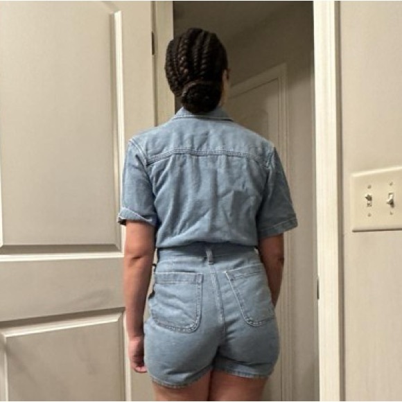 Women's Short Sleeve Romper - Universal Thread™ Light Wash - Picture 7 of 7